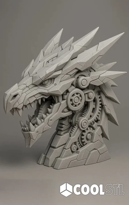 Dragon Mecha Head STL – 3D Printable Cyber-Dragon Bust Model