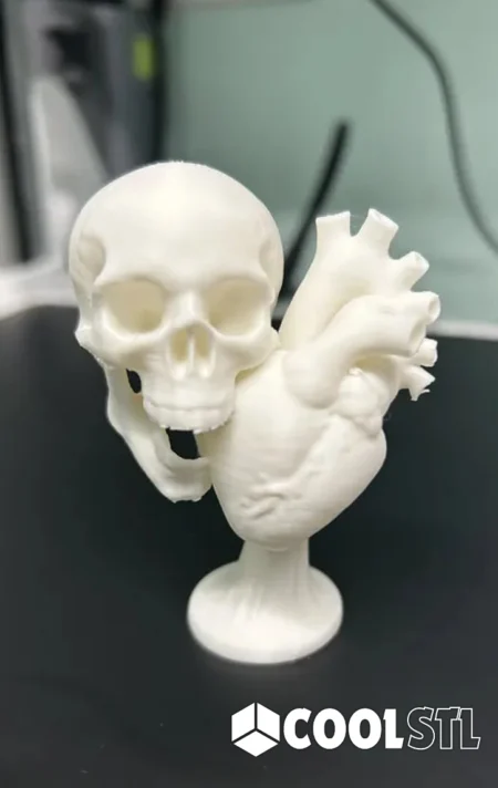 Skull and Heart – White Sculpture STL | Symbolic 3D Printable Art Piece