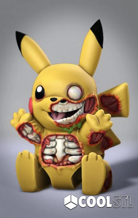 Zombie Pikachu Color STL – Undead Pokémon Fan Art 3D Model