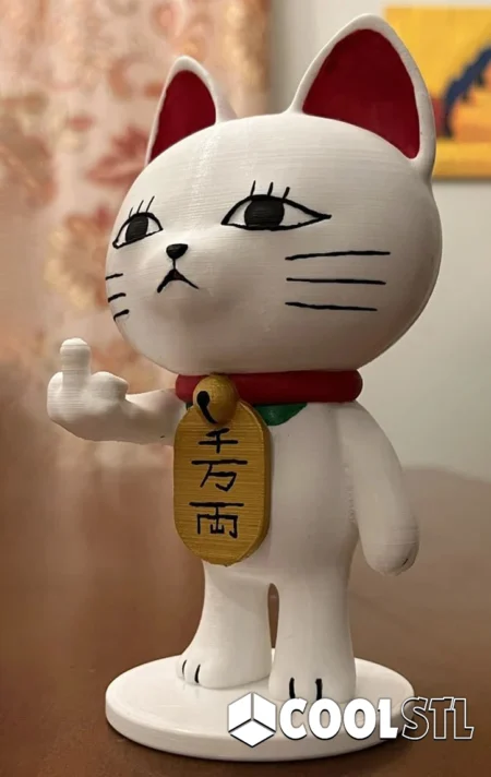 Dandadan Rebellious Cat STL – Flipping the Middle Finger 3D Model