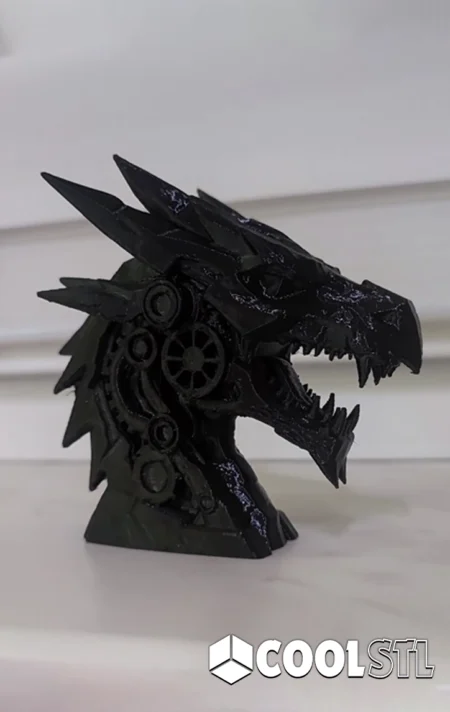 Dragon Mecha Head STL – 3D Printable Cyber-Dragon Bust Model