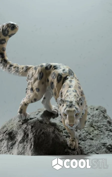 Snow Leopard on a Boulder Cool STL