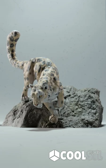 Snow Leopard on a Boulder Cool STL