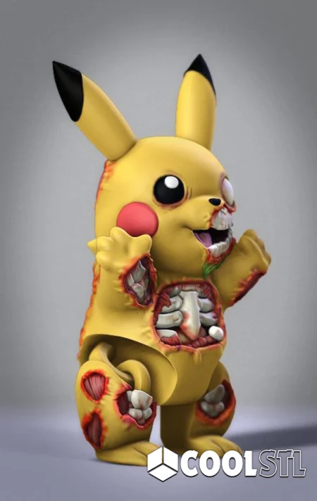 Zombie Pikachu Color STL – Undead Pokémon Fan Art 3D Model