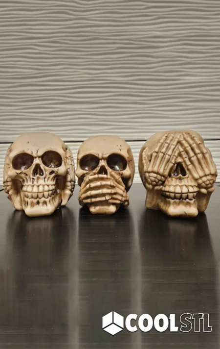 3 Skulls STL – Detailed Gothic Skull Trio 3D Printable Model