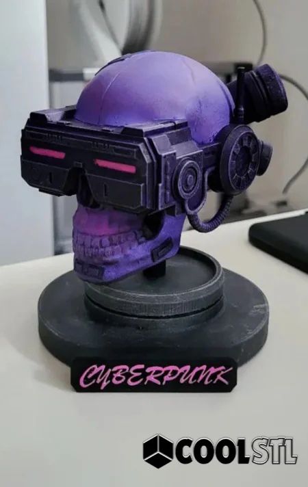 Cyberpunk Style Skull STL – 3D Printable Futuristic Skull Sculpture