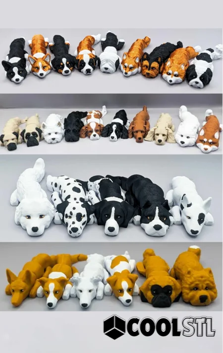 Dogs Articulated Flexi Toy Keychain Pack STL 3D Print Model