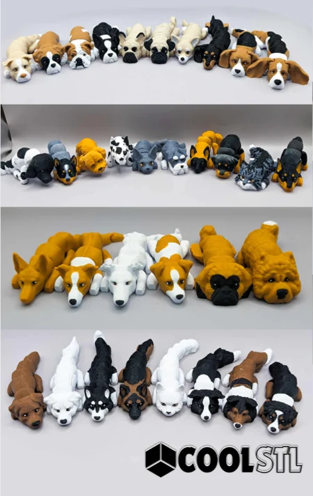 Dogs Articulated Flexi Toy Keychain Pack STL 3D Print Model